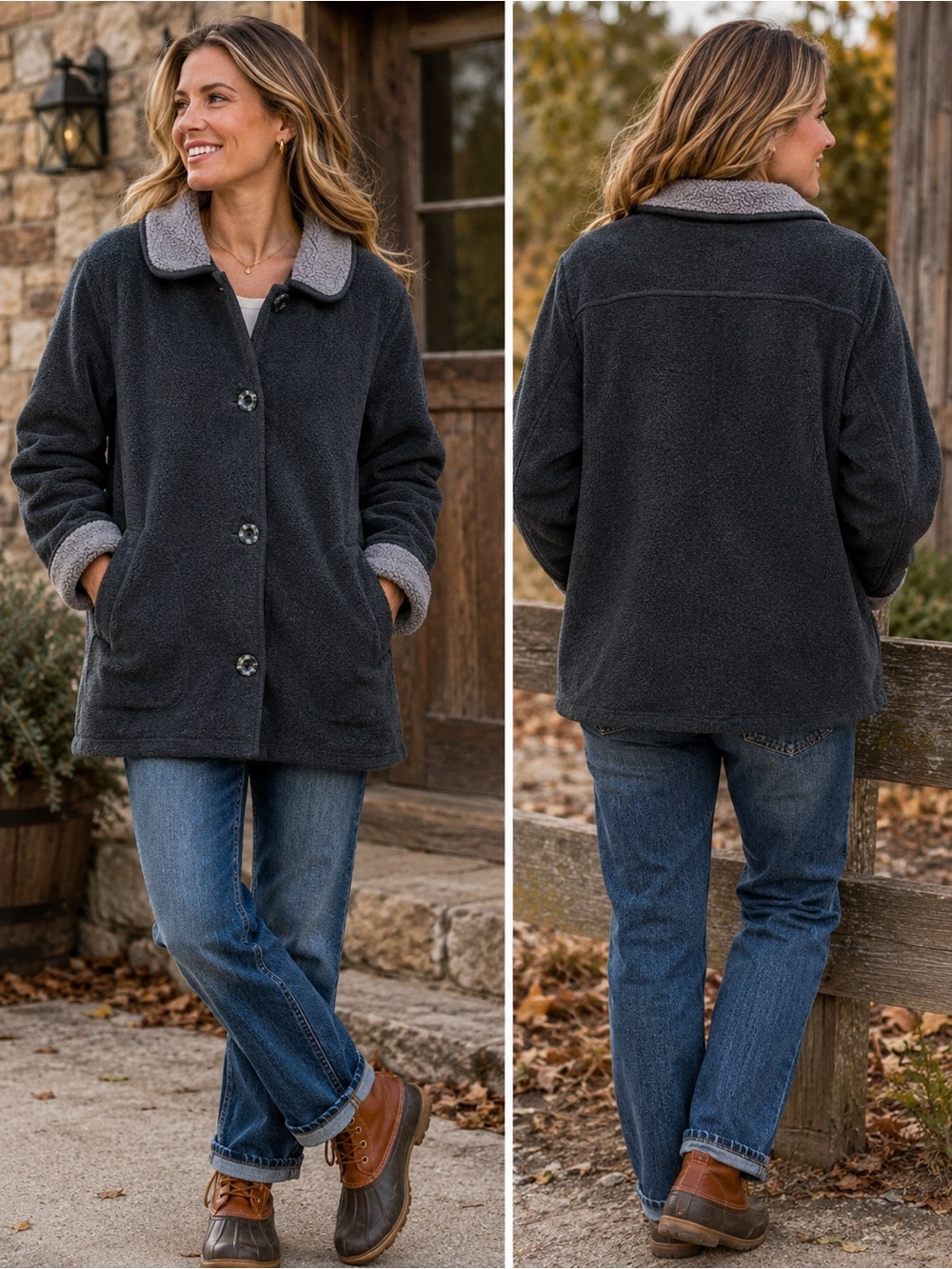 L.L.Bean Made in USA Women XL Barn Fleece Jacket Sherpa Collar Vintage
